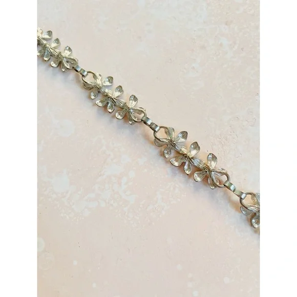 Vintage Metal & Enamel Flowers with Rhinestones Glam Chain Belt